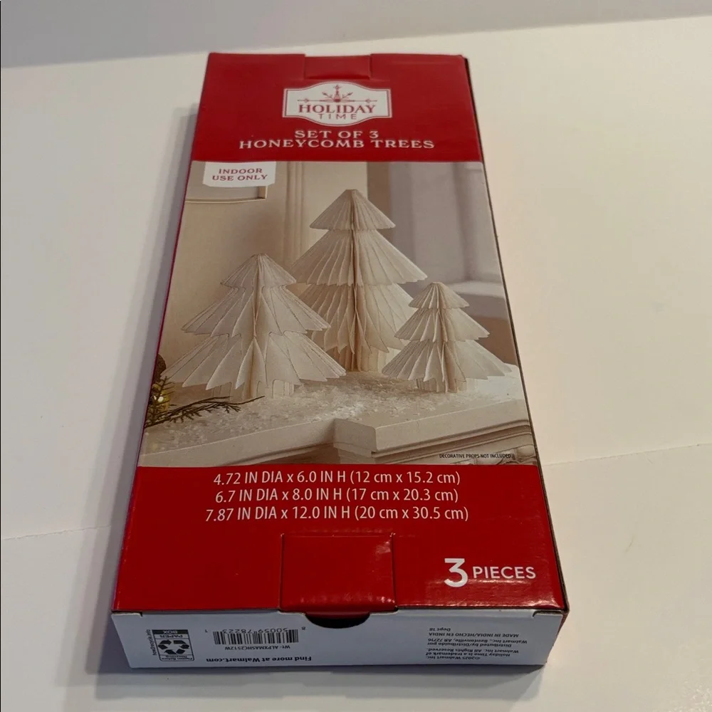 Holiday Time Paper Christmas Tree White Decorations 3 Count
